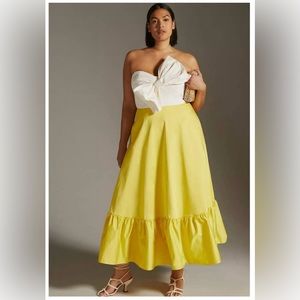 Anthropologie HUTCH Bow Tie Maxi Dress –Yellow/Soft Cream 16W – Strapless